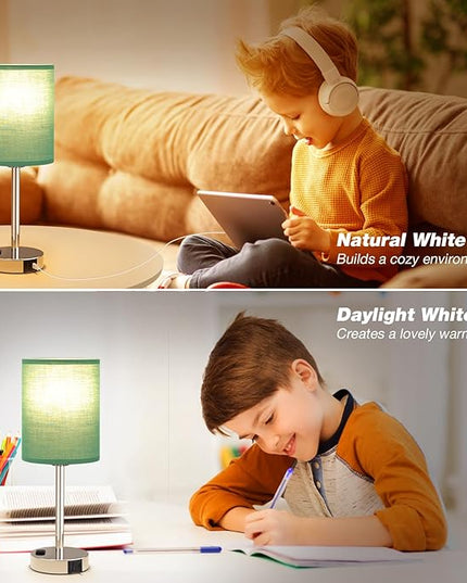 Green Bedside Table Lamps for Bedroom Set of 2 - Touch Nightstand Lamp with USB-A+C Charging Ports & AC Outlet - 3 Way Dimmable Small Desk Lamp White for Office, Living Room, Reading - LeafyLoom