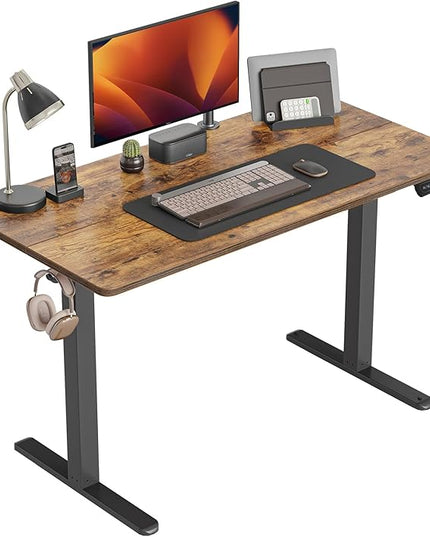 CubiCubi Electric Standing Desk, 48 x 24 Inches Height Adjustable Sit Stand Desk, Ergonomic Home Office Computer Workstation, Rusticbrown - LeafyLoom