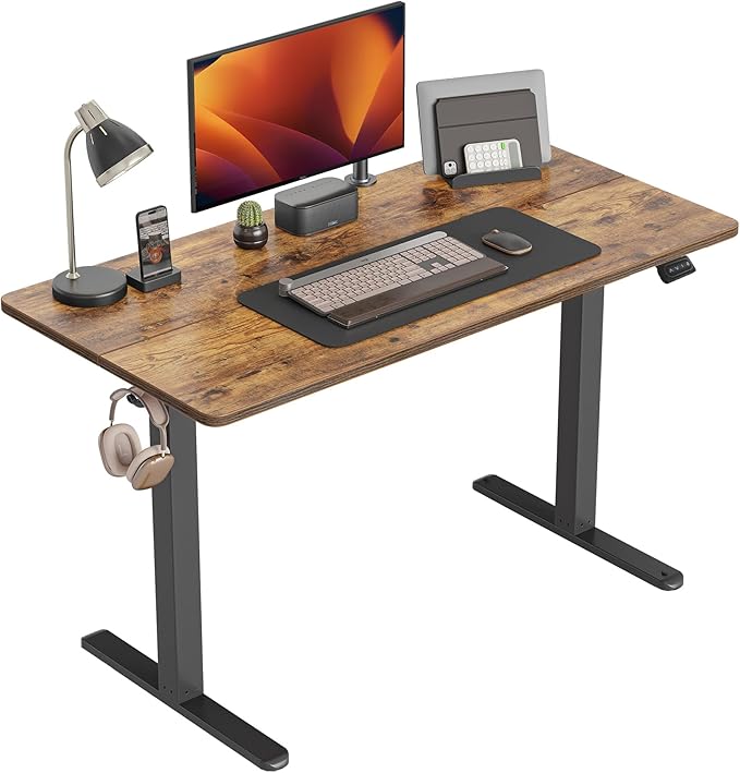 CubiCubi Electric Standing Desk, 48 x 24 Inches Height Adjustable Sit Stand Desk, Ergonomic Home Office Computer Workstation, Rusticbrown - LeafyLoom