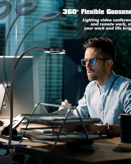 Desk Magnifying Glass with Light 5X, Clip on Desk Light with 3 Light Color, 5w LED Desk Lamp with Clamp 10 Adjustable Brightness, Flexible Gooseneck Craft Light Desk Lamps for Home Office - LeafyLoom