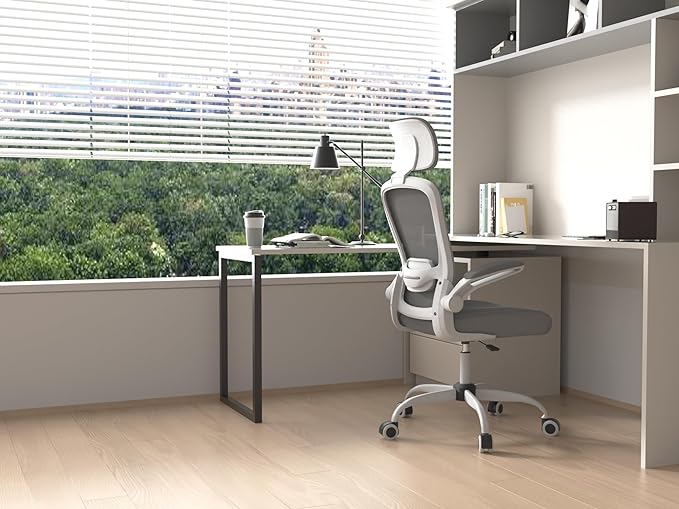 Mimoglad Office Chair, High Back Ergonomic Desk Chair with Adjustable Lumbar Support and Headrest, Swivel Task Chair with flip-up Armrests for Guitar Playing, 5 Years Warranty - LeafyLoom