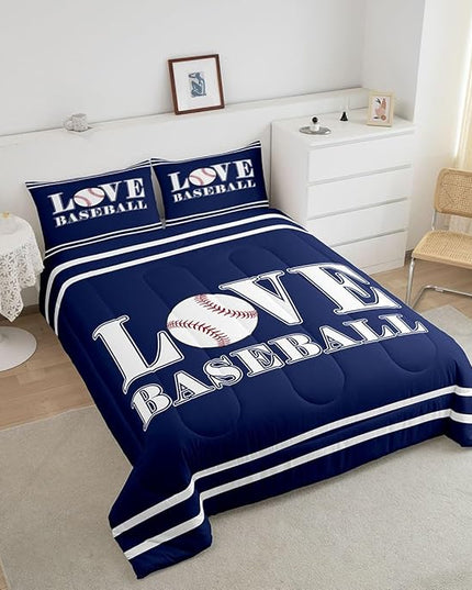 Kids Baseball Comforter Set Full Size Sports Game Bedding Set for Boys Girls Teens Bedroom Decor Baseball Gaming Comforter Gift for Baseball Lover Duvet Set with 2 Pillow Case - LeafyLoom