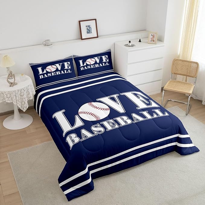 Feelyou Kids Baseball Comforter Set King Size Sports Game Bedding Set for Boys Girls Teens Bedroom Decor Baseball Gaming Comforter Gift for Baseball Lover Duvet Set with 2 Pillow Case - LeafyLoom