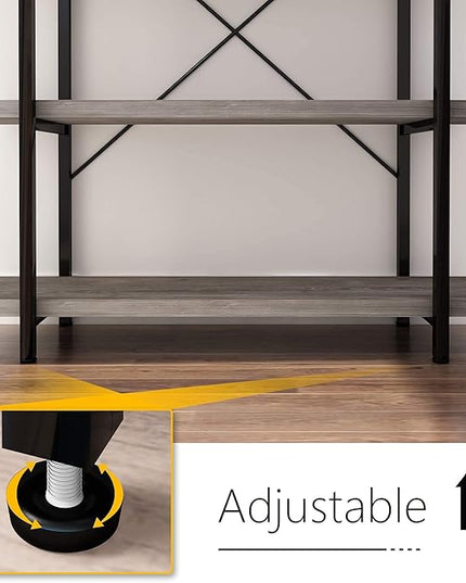 45MinST 4-Tier Vintage Industrial Style Bookcase/Metal and Wood Bookshelf Furniture for Collection, Gray Oak, 3/4/5 Tier (4-Tier) - LeafyLoom