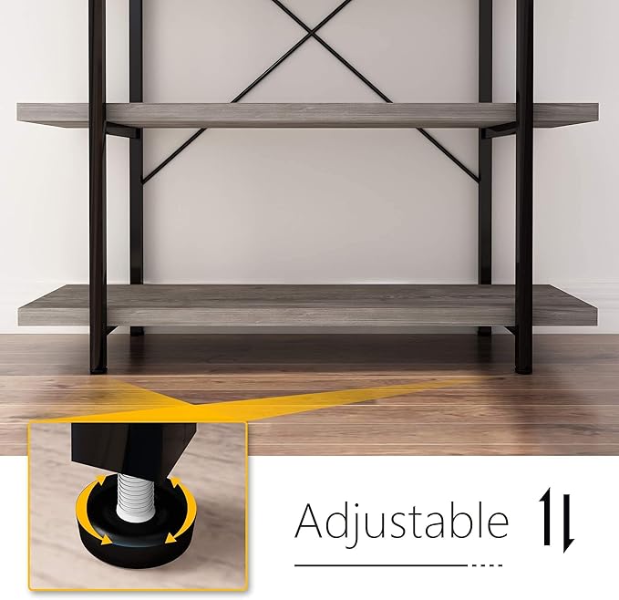45MinST 4-Tier Vintage Industrial Style Bookcase/Metal and Wood Bookshelf Furniture for Collection, Gray Oak, 3/4/5 Tier (4-Tier) - LeafyLoom