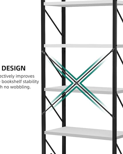 YITAHOME 5-Tier Bookshelf, Freestanding Black and White Book Shelf, Modern Minimalist Open Display Storage Book Shelves Standing Shelving Unit for Living Room Bedroom Home Office, White - LeafyLoom