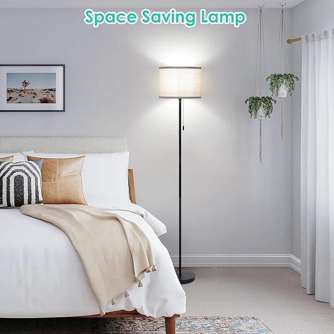 FOLKSMATE Floor Lamp for Living Room, LED Modern Simple Standing Lamps, Tall Lamp for Bedroom, Kid, Office, Reading Room Black Pole Light without Bulb - LeafyLoom