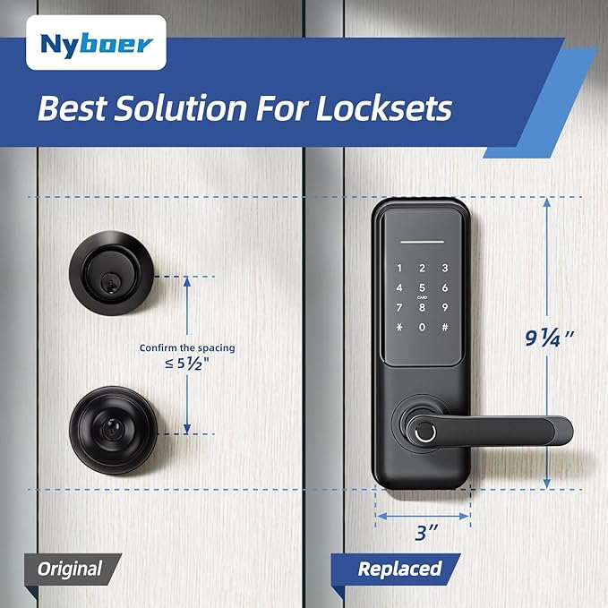 Keyless Fingerprint Smart Door Lock and Handle - Keypad Entry, Electronic Passcode for Front Door Nyboer
