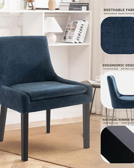 COLAMY Modern Dining Chairs Set of 2, Upholstered Corduroy Accent Side Leisure Chairs with Mid Back and Wood Legs for Living Room/Dining Room-Blue - LeafyLoom