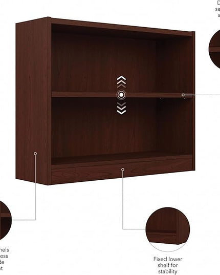 Bush Furniture Universal Small 2 Shelf Bookcase in Vogue Cherry, Low Bookshelf for Home Office or Living Room - LeafyLoom