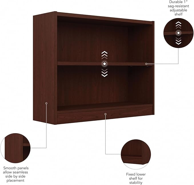 Bush Furniture Universal Small 2 Shelf Bookcase in Vogue Cherry, Low Bookshelf for Home Office or Living Room - LeafyLoom