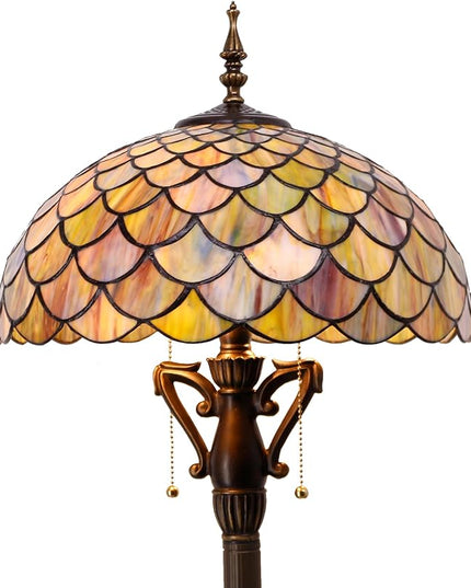 Tiffany Floor Lamp Stained Glass Standing Reading Light 16X16X64 Inch - Brown Fish Scales - LeafyLoom