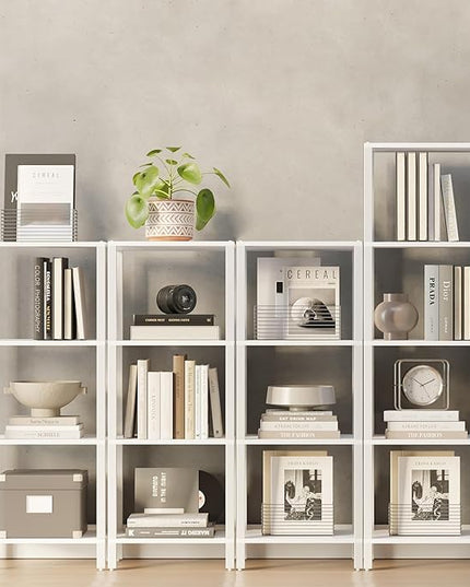 TUTOTAK Bookshelf, 4-Tier Tall Book Shelf, Narrow Bookcase for Small Space, DIY Stackable Bookshelf, for Living Room, Office, Study, Entryway, Industrial, White BS01BW004 - LeafyLoom