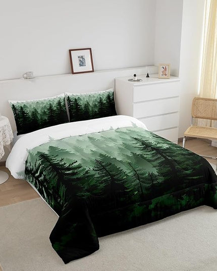 Feelyou Fog Forest Comforter Botanical Pine Trees Comforter Set for Boys Girls Children Watercolor Style Green Comforter Set Room Decor Twin Size Duvet Set 2Pcs - LeafyLoom