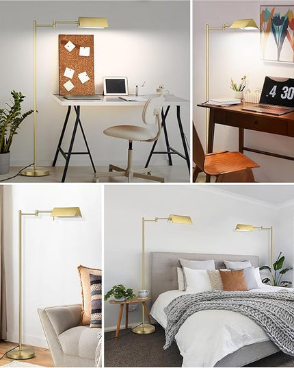Mlambert Reading Floor Lamp,LED Pharmacy Lamp with Swing Arm,Swivel Head Adjustable Standing Lamp,E26 Base,Corner Lamp for Livingroom,Sewing(Brass) - LeafyLoom