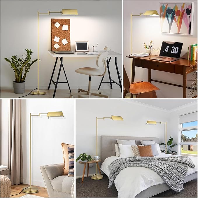 Mlambert Reading Floor Lamp,LED Pharmacy Lamp with Swing Arm,Swivel Head Adjustable Standing Lamp,E26 Base,Corner Lamp for Livingroom,Sewing(Brass) - LeafyLoom