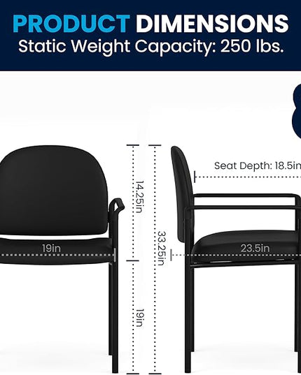 Flash Furniture Tiffany Side Reception Chair with Padded Armrests, Stackable Vinyl Waiting Room Chair for Commercial or Residential Use, Black - LeafyLoom