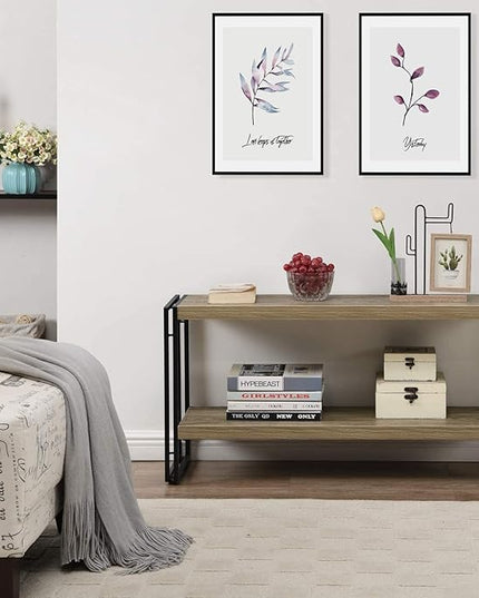 Small Industrial Bookshelf 2 Shelf Bookcases and Book Shelves for Living Room/Bedroom Wood Metal Rustic Oak - LeafyLoom