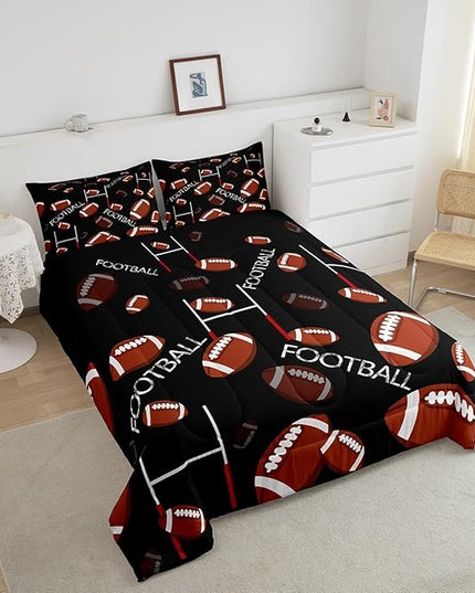 Feelyou Rugby Sports Comforter Set King Size Football Comforter for Kids Teens Adults Soccer Ball Game Bedding Set Gift for Football Lover Duvet Set Room Decor 3Pcs with 2 Pillow Case - LeafyLoom