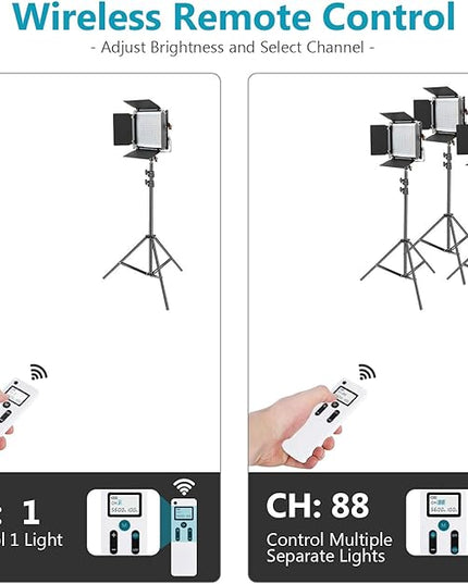 Neewer 2 Packs Advanced 2.4G 480 LED Video Light Photography Lighting Kit with Bag, Dimmable Bi-Color LED Panel with 2.4G Wireless Remote, LCD Screen and Light Stand for Portrait Product Photography Neewer