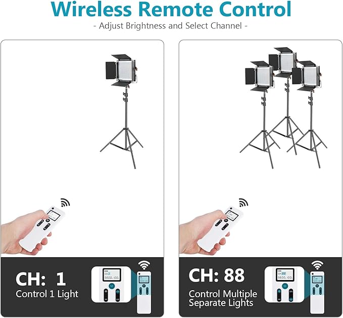 Neewer 2 Packs Advanced 2.4G 480 LED Video Light Photography Lighting Kit with Bag, Dimmable Bi-Color LED Panel with 2.4G Wireless Remote, LCD Screen and Light Stand for Portrait Product Photography Neewer