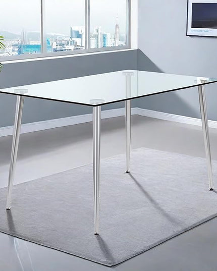 NicBex Modern Minimalist Rectangular Glass Dining Table for 4-6 with 0.31" Tempered Glass Tabletop and Silver Plating Metal Legs, Writing Table Desk, for Kitchen Dining Living Room, Transparent - LeafyLoom