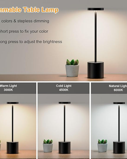 Cordless Table Lamp Set of 2, 6000mAh Rechargable Battery Operated Desk Lamp, 3 Color Stepless Dimming Tables Lights for Outdoor Dining Restaurant Patio Backyard BBQ - LeafyLoom
