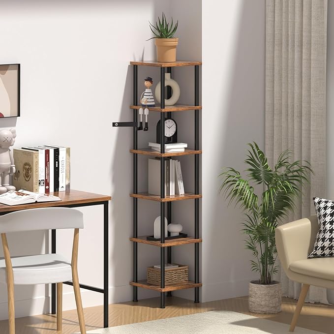 Corner Shelf, Corner Bookcase, Industrial 6-Tier Square Shelf Stand Display Rack,Wall Corner Bookshelf,Tall Shelf Plant Stand for Small Spaces, Living Room, Home Office, Kitchen - LeafyLoom