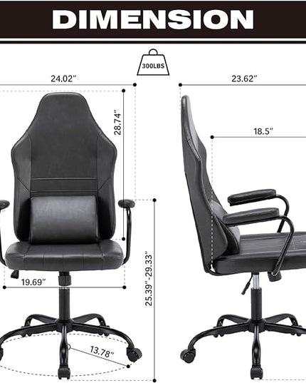 Executive Office Chair, Home Office Desk Chair, High Back PU Leather Desk Chair, 360° Swivel Computer Chair, Height Adjustable Tilt Vanity Task Chair for Office, Reading Meeting Room - LeafyLoom
