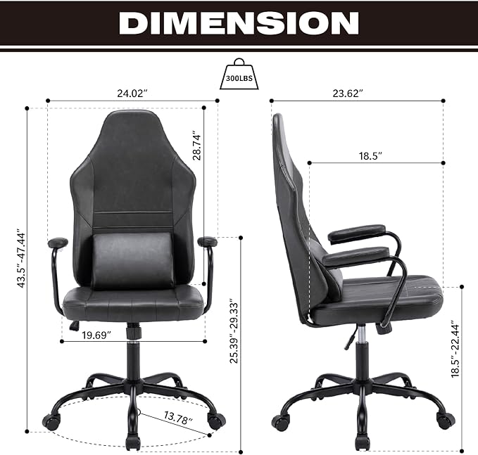 Executive Office Chair, Home Office Desk Chair, High Back PU Leather Desk Chair, 360° Swivel Computer Chair, Height Adjustable Tilt Vanity Task Chair for Office, Reading Meeting Room - LeafyLoom