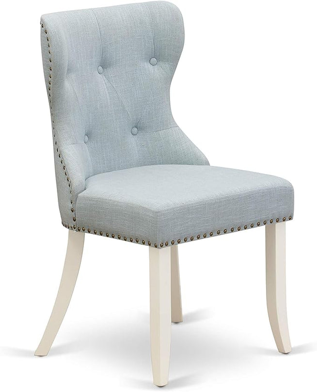 East West Furniture DMSI5-LWH-15 5 Piece Kitchen Table Set for 4 Includes a Round Dining Room Table with Dropleaf and 4 Baby Blue Linen Fabric Parson Dining Chairs, 42x42 Inch, Linen White - LeafyLoom