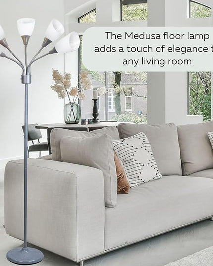 Floor Lamp For Bedroom Multi Head 5 Light Bright Floor Lamp - Medusa 5 Light Standing Lamp -floor Lamps For Bedroom Spider Lamp 5 Acrylic White Shades Standing Light Spider Lamp Silver Floor Lamp - LeafyLoom