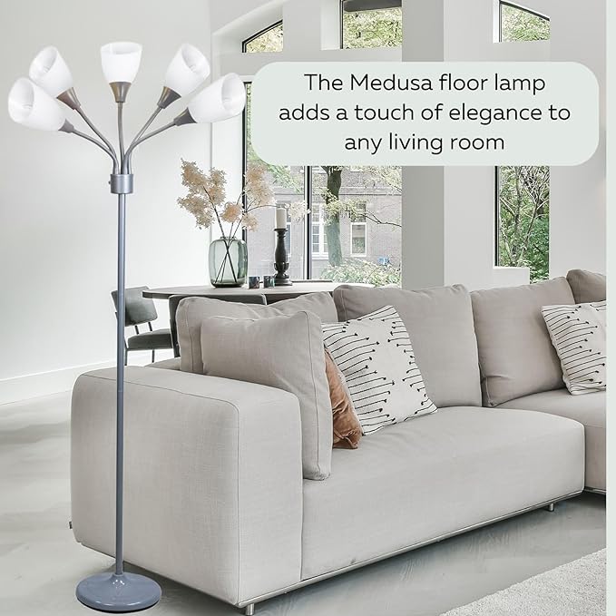 Floor Lamp For Bedroom Multi Head 5 Light Bright Floor Lamp - Medusa 5 Light Standing Lamp -floor Lamps For Bedroom Spider Lamp 5 Acrylic White Shades Standing Light Spider Lamp Silver Floor Lamp - LeafyLoom