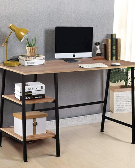 VECELO 43 Inch Computer Modern Student Writing home-office, Ladder Desk, Oak+black Leg - LeafyLoom
