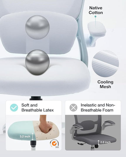 Ergonomic Office Chair with Tilt-Lock, Home Office Desk Chair with Auto Lumbar Support, High Back Mesh Desk Chair with Adjustable Headrest, Swivel Task Chair or Study Room Bedroom,White - LeafyLoom