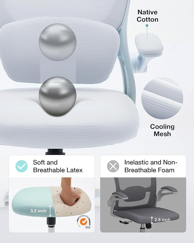 Ergonomic Office Chair with Tilt-Lock, Home Office Desk Chair with Auto Lumbar Support, High Back Mesh Desk Chair with Adjustable Headrest, Swivel Task Chair or Study Room Bedroom,White - LeafyLoom