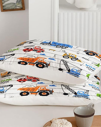 Axolotl Construction Comforter Set Queen,Excavator Bedding Set,Construction Vehicles Comforter Set,Excavator Comforter,Excavator Tractor Trucks Bedding Set for Kids Boys Teens,1 Quilt 2 Pillowcases - LeafyLoom