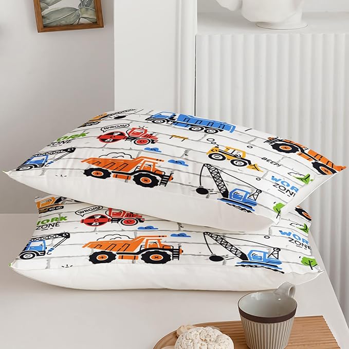 Axolotl Construction Comforter Set Twin,Excavator Bedding Set,Construction Vehicles Comforter Set,Excavator Comforter,Excavator Tractor Trucks Bedding Set for Kids Boys Teens,1 Quilt 2 Pillowcases - LeafyLoom