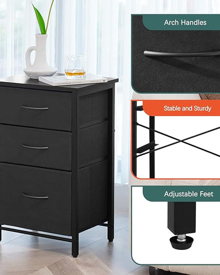 Yoobure Nightstand with Drawer, Night Stand Bedside Table with 3 Storage Drawers, Kid Nightstand with Three Fabric Drawer Modern Night Table, Bed Side Tables for Bedroom, Dorm and Small Spaces - LeafyLoom