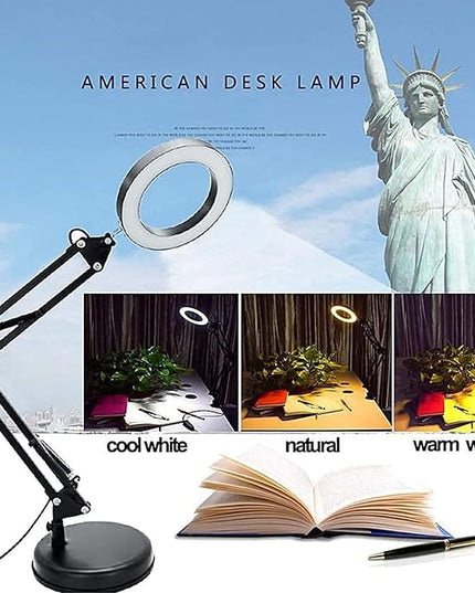 DLLT Dimmable Swing Arm Desk Lamp with Clamp, 68 LED Flexible Architect Work Lamp, 3 Colors 10 Brightness, Adjustable Desk Lamp, Multi-Joint Table Lamp for Study, Office, Computer, Art, Work Lighting - LeafyLoom