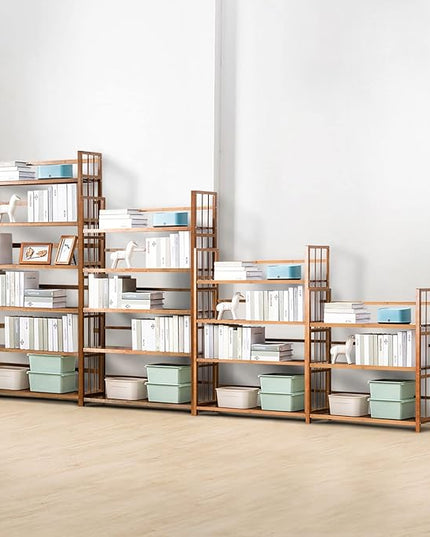 IOTXY Adjustable Bamboo Open Bookshelf - Large 4-Tier Free Standing Storage Rack, Multifunctional Display Stand for Home and Office, Bookcase, Light Brown - LeafyLoom