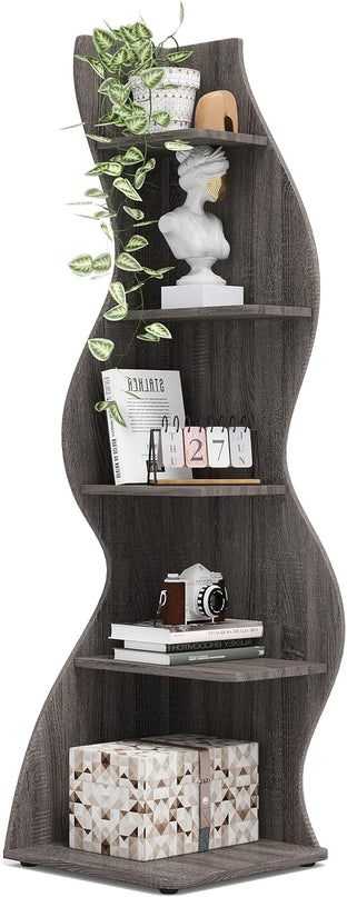 Small Corner Shelf, Modern 5-Tier Wall Corner Bookshelf, Stylish Bookcase Storage Rack for Small Space,Living Room. Bedroom - LeafyLoom