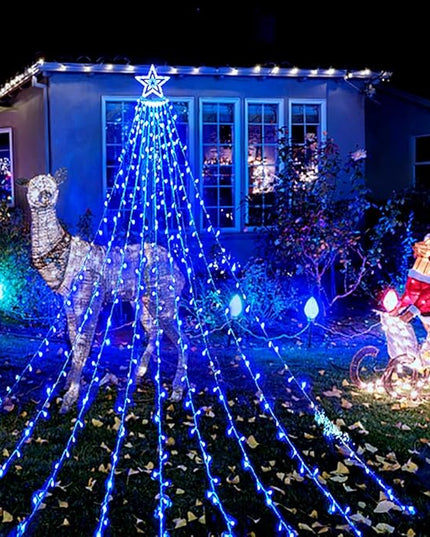 Aokudoni Christmas Lights Outdoor, 12.6FT 350 LED Blue Waterfall Lights Christmas Decorations, 8 Modes Christmas Lights for Tree, Outside Christmas Decorations for Yard Garden Patio Wall Porch Aokudoni