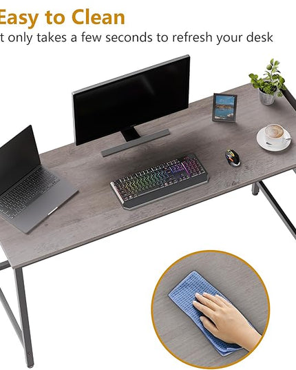 Shintenchi 55 inch Computer Desk with Storage Bag, Study Workstation Modern Simple Design for Home Office, Student Writing Desk, Office Working Desk, Gray - LeafyLoom