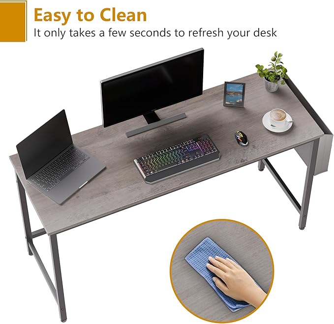 Shintenchi 55 inch Computer Desk with Storage Bag, Study Workstation Modern Simple Design for Home Office, Student Writing Desk, Office Working Desk, Gray - LeafyLoom