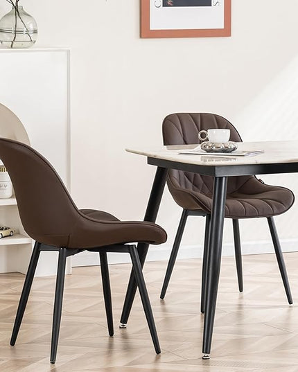 YOUNIKE Dining Chairs Set of 2, Espresso DarkBrown Modern Kitchen Chairs with Adjustable Feet, Mid Century Faux Leather Upholstered Dining Room Chairs, 300LBS Support Elegant Dinning Chairs - LeafyLoom