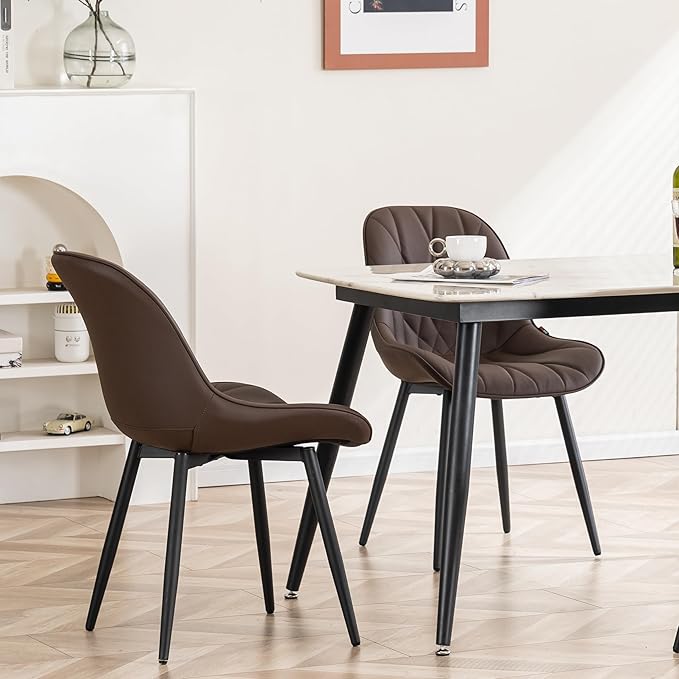 YOUNIKE Dining Chairs Set of 2, Espresso DarkBrown Modern Kitchen Chairs with Adjustable Feet, Mid Century Faux Leather Upholstered Dining Room Chairs, 300LBS Support Elegant Dinning Chairs - LeafyLoom