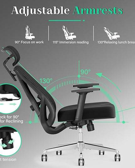 T23 Ergonomic Office Chair,Mesh Computer Desk Chairs with Adjustable Lumbar Support,Headrest,3-D Armrests,Swivel Wheels,Comfortable Home Office Desk Chairs for Long Hours,Rolling Gaming Chair - LeafyLoom