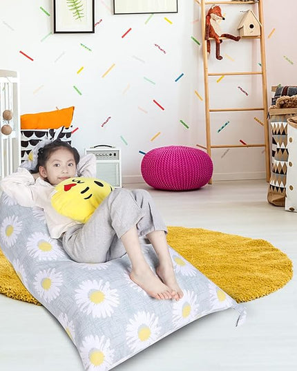 Stuffed Animal Storage Bean Bag Chair Cover, Canvas Daisy Plush Toy Storage Stuff and Sit Seat for Kids/Teens/Adults, 52" x 31" Extra Large Triangle Floor Sofa Lounger, 200L/52Gal, Cover Only - LeafyLoom