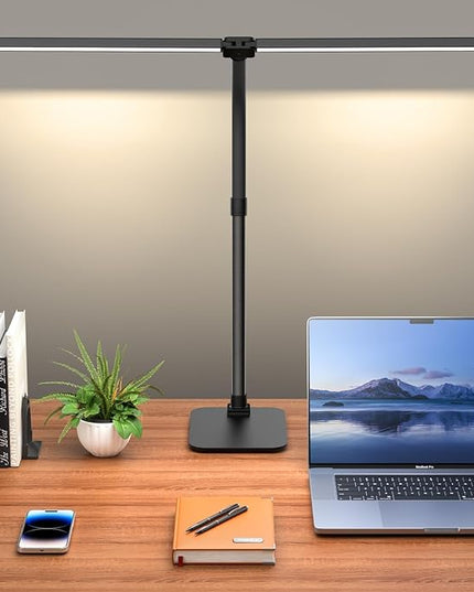 Desk Lamp Architect Task Dual Head Modern Flexible Gooseneck Tall Dimmable Light for Home Office, 5 Color Modes,Remote Control, 1500lm 24W Extra Bright Lighting - LeafyLoom